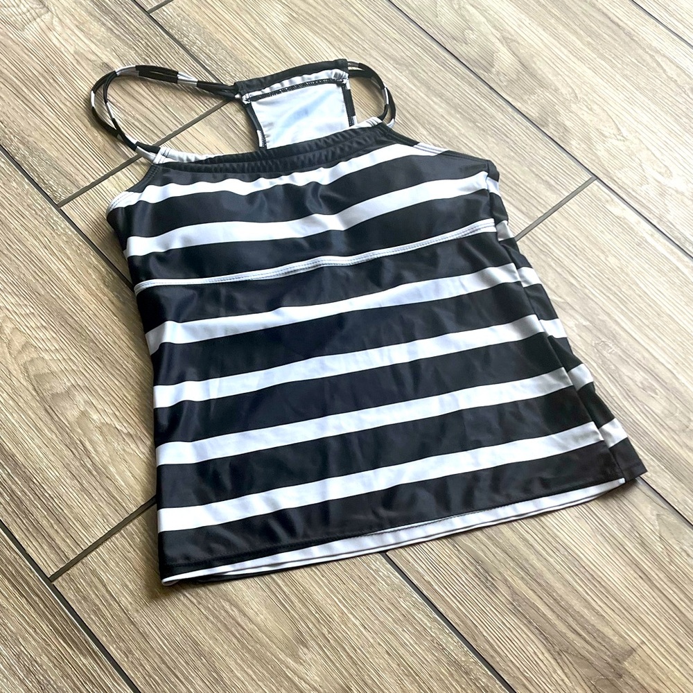 Black and White Striped swim Top